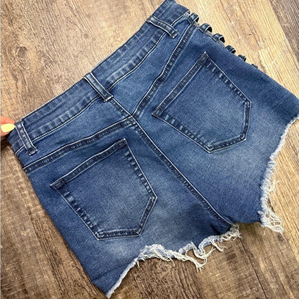 Windsor Blue Jean Shorts with Strap Accents - Picture 4 of 4